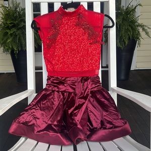 ☀️Weissman Dance Costume Red & Burgundy Sequin Dress SA Small Adult